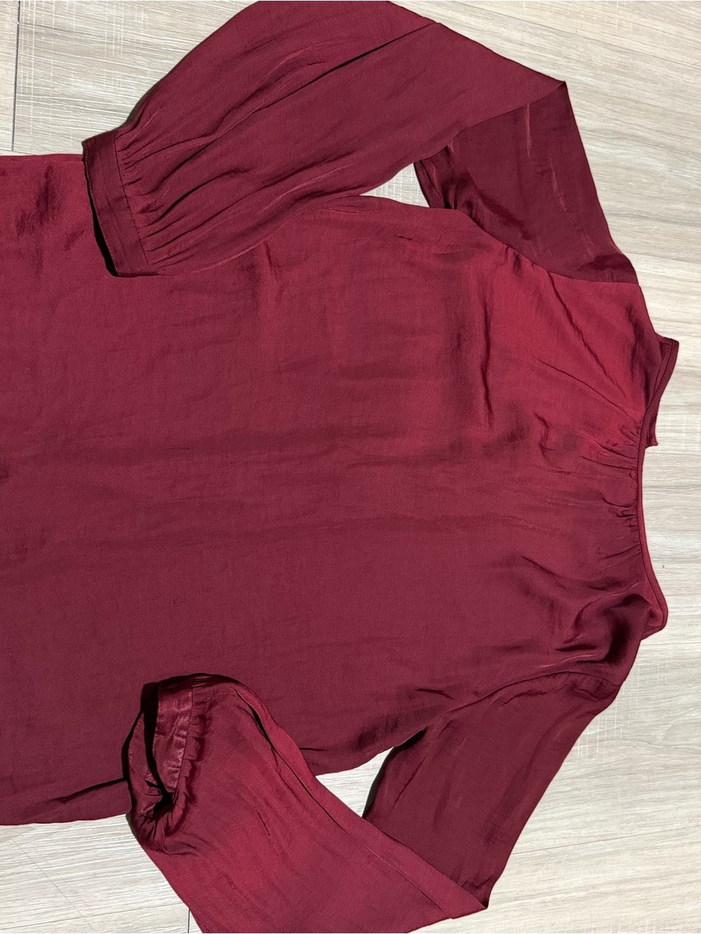 A New Day Burgundy Button Front Blouse Size S Long Sleeve Workwear Top - Picture 4 of 10